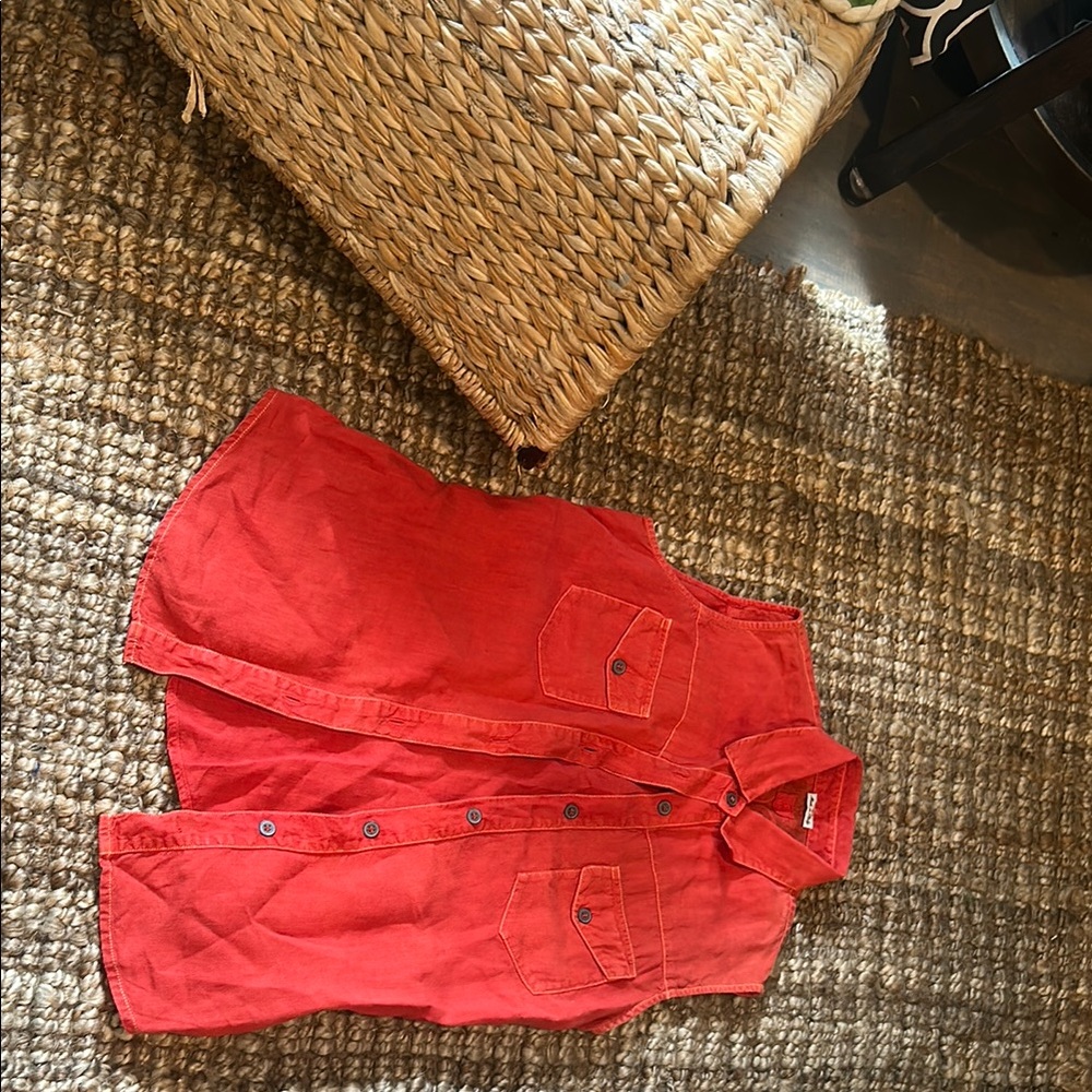 120% Lino Vibrant Orange Structured Vest Size Small